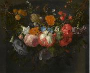 Pieter Gallis A Swag of Flowers Hanging in a Niche oil painting artist